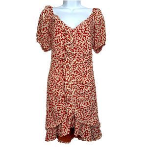 ASTR The Label Shirred Ruffle Mini Dress in Rust Ditsy Size Small